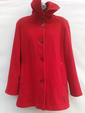 Jones New York Red Button-Front Black Silk LiningTrench Coat